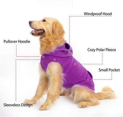 EXPAWLORER Dog Hoodie Fleece Sweater Vest, Hooded Dog Sweatshirt Fall Winter Pet Clothes with Leash Hole, Sleeveless Warm Cozy Puppy Clothing for Cat Small Medium Large Dogs Girl Boy, Purple XS