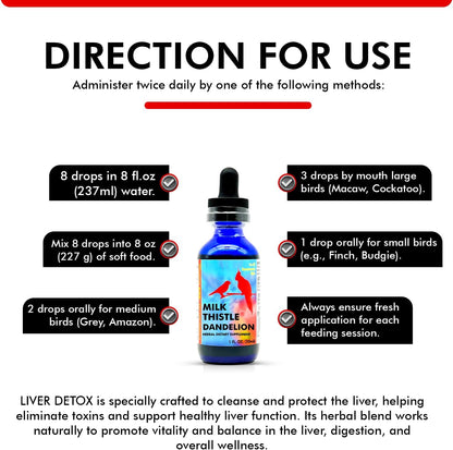 Morning Bird Milk Thistle & Dandelion Extract 1 fl oz - Organic Bird Supplement for Optimal Health – Support Liver Heath & Promotes Detox - Suitable for All Birds Species
