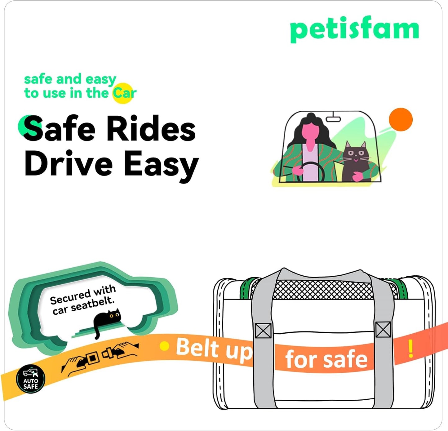 petisfam Top Load Cat Carrier for Medium Cats and Small Dogs with Washable Cozy Bed, 3 Doors and Shoulder Strap. Easy to get cat in, Easy Storage, Lightweight, Airline Approved