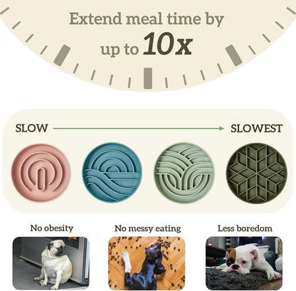 OHMO Slow Feeder Dog& Cat Bowl, Silicone Puppy Cat Food Bowl with Anti-Slip Suction Cup Slow Down Small Dogs Eating, Anti Choking (S-Diamond,Coral)