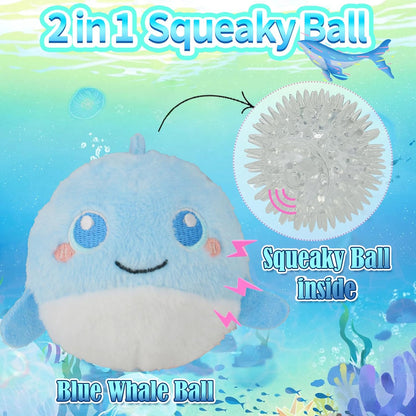 DKING 3Pack Squeaky Dog Balls,2 in1 Funny Puppy Ball Toys,Birthday Dog Toy for Small Medium Dogs (Ocean Ball)