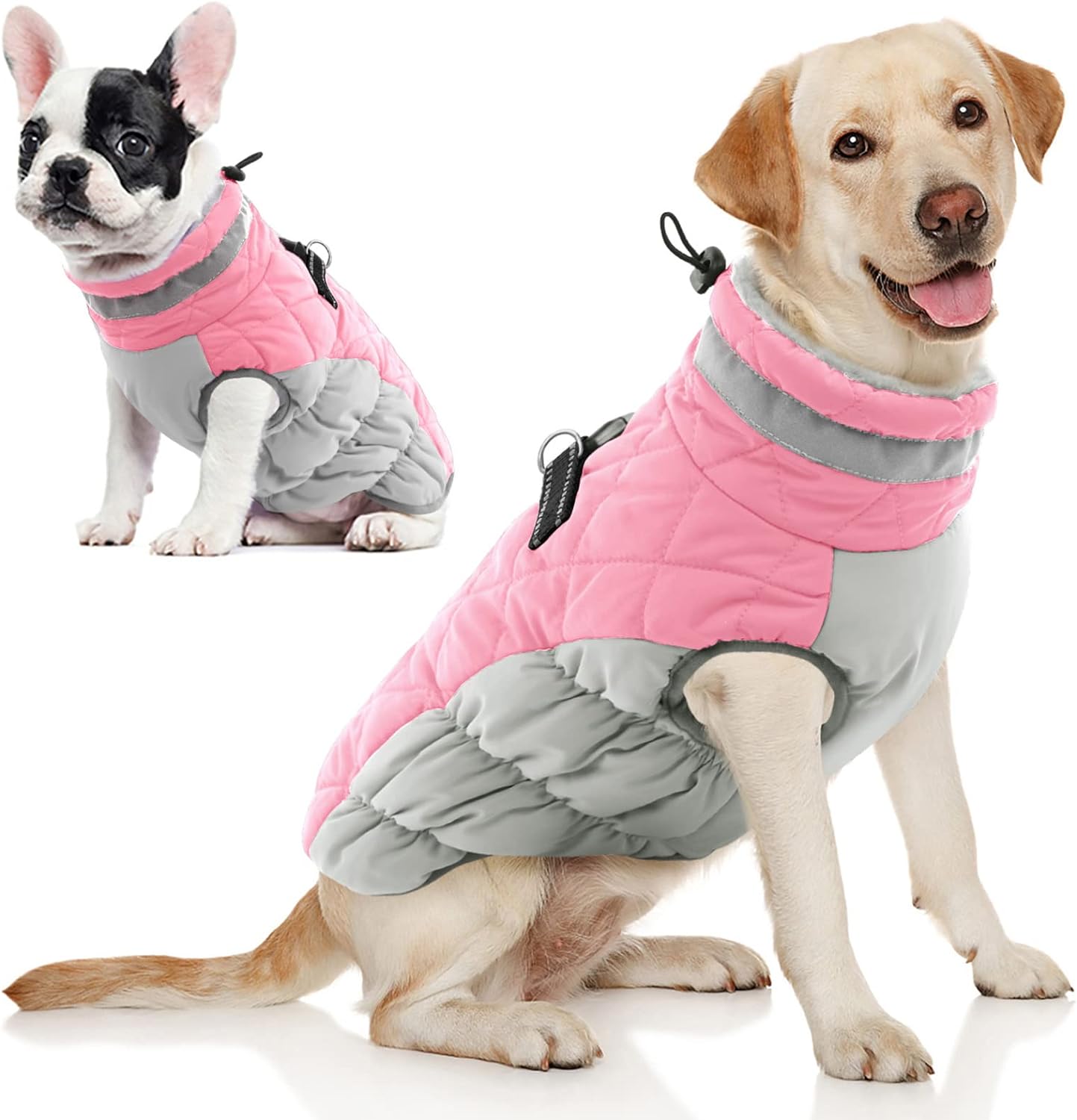 AOFITEE Dog Coat, Warm Dog Jacket, Reflective Winter Coats for Medium Dogs, Turtleneck Dogs Winter Jacket with Harness Built in, Waterproof Windproof Pet Fleece Vest Puffer Jacket, Pink M