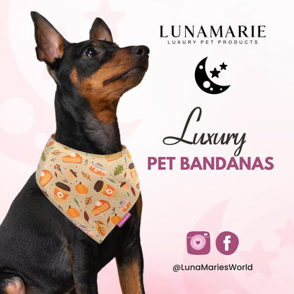 LunaMarie - Luxury Pet Birthday Bandanas -Premium & Silky Poly Fabric | 100% Handmade | Custom Shape Dual Layered (Fall Sweets, Medium)
