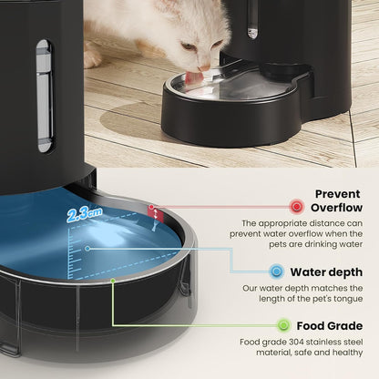 CZPET Automatic 4L/1Gal/135Oz Cat Water Dispenser with Stainless Steel Bowl, Gravity Waterer for Small Medium Dog Puppy Kitten (Black)