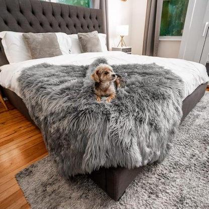PAW BRANDS PupProtector Waterproof Throw Blanket for Dogs and Cats, Pet Blanket Cover for Couches, Sofas, Beds, Car Seats, Furniture, Calming Soft Faux Fur, Charcoal Grey, Original (60" L x 50" W)