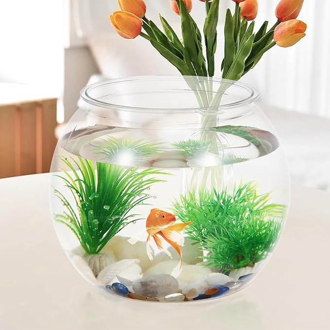 Goldfish Bowl Plastic Fish Bowl Clear Small Fish Tank Transparent Aquarium Hydroponic Planter for Living Room Home Office Table Decor