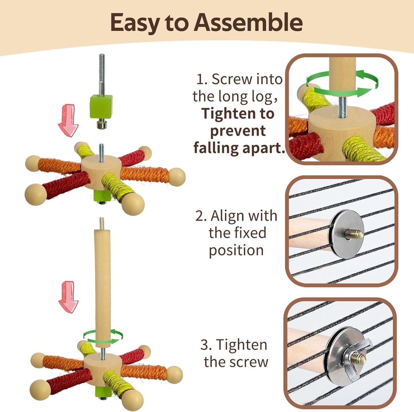 Rotating Bird Perch Toy – Fun Spinning Cage Stand for Parakeets, Budgies, Lovebird, Cockatiels, Conure, Finches & Quaker – for Small-Medium Birds to Relieve Boredom & Encourage Play (Yellow)