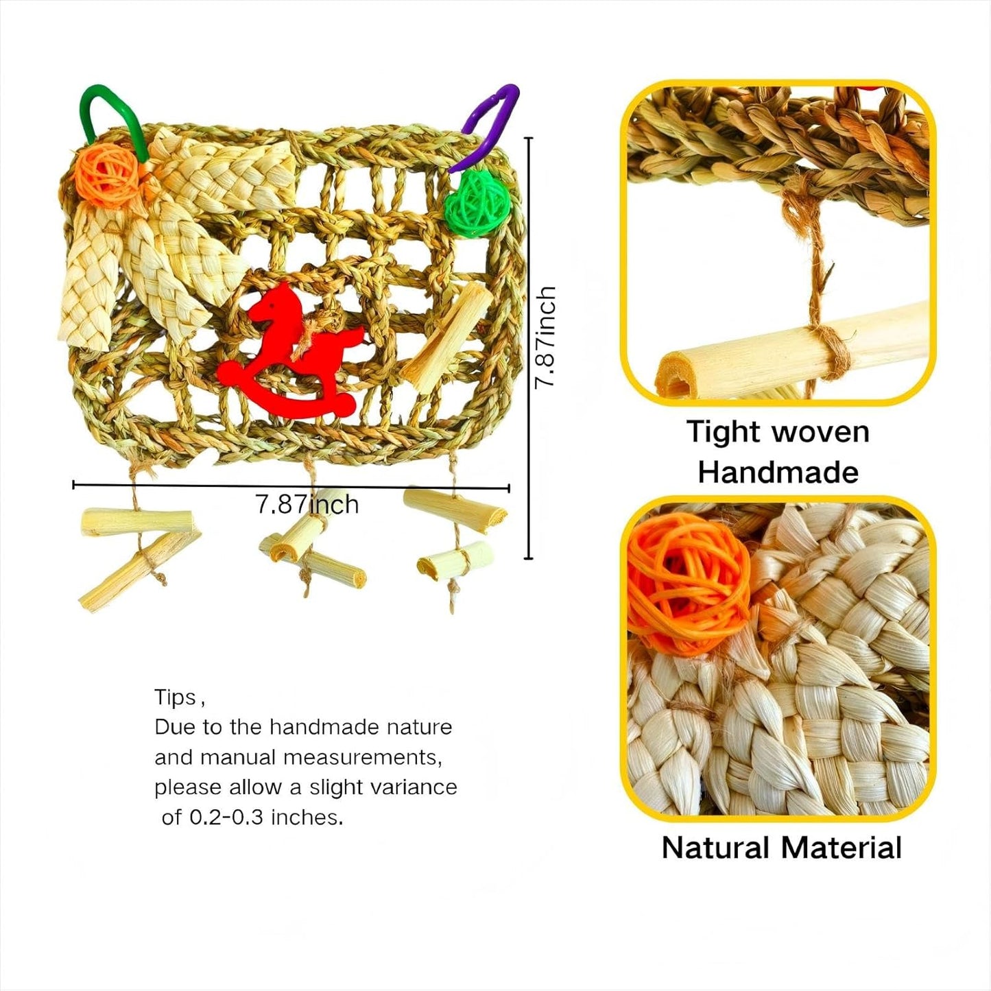 Rabbits Chew Toy,Bunny Cage Hanging Chew Toys and Treats,Grass with Sweet Bamboo for Guinea Pigs Chinchillas Hamsters Rats