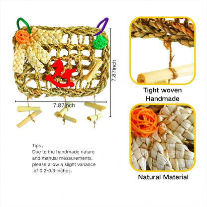 Rabbits Chew Toy,Bunny Cage Hanging Chew Toys and Treats,Grass with Sweet Bamboo for Guinea Pigs Chinchillas Hamsters Rats