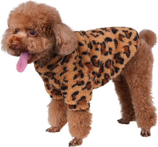 GreenJoy Leopard Print Dog Sweater – Stretchy Fleece Dog Turtleneck Sweatshirt for Puppies & Cats, Soft & Warm Pet Winter Clothes for Small, Medium & Large Dogs (Coffee Brown, Medium/Large)