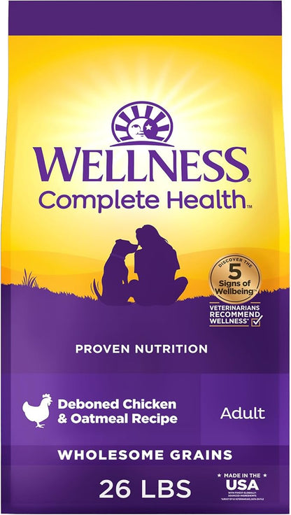 Wellness Complete Health Dry Dog Food, Wholesome Grains, Natural, Chicken & Oatmeal Recipe, (26-Pound Bag)