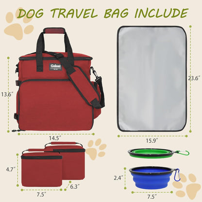 Dog Travel Bag Airline Approved–Pet Travel Tote with Collapsible Bowls,Food Containers & Feeding Mat–Multi-Pocket Organizer for Dogs & Cats, Durable & Water-Resistant for Hiking,Trips,Outdoors
