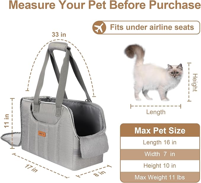 Dog Purse Carrier for Small Dogs Cats Rabbits Up to 15lbs, Lightweight Pet Sling Carriers with Crossbody Strap, Portable Puppy Soft Sided Tote Bag Carrier for Vet,Hiking,Travel Gray
