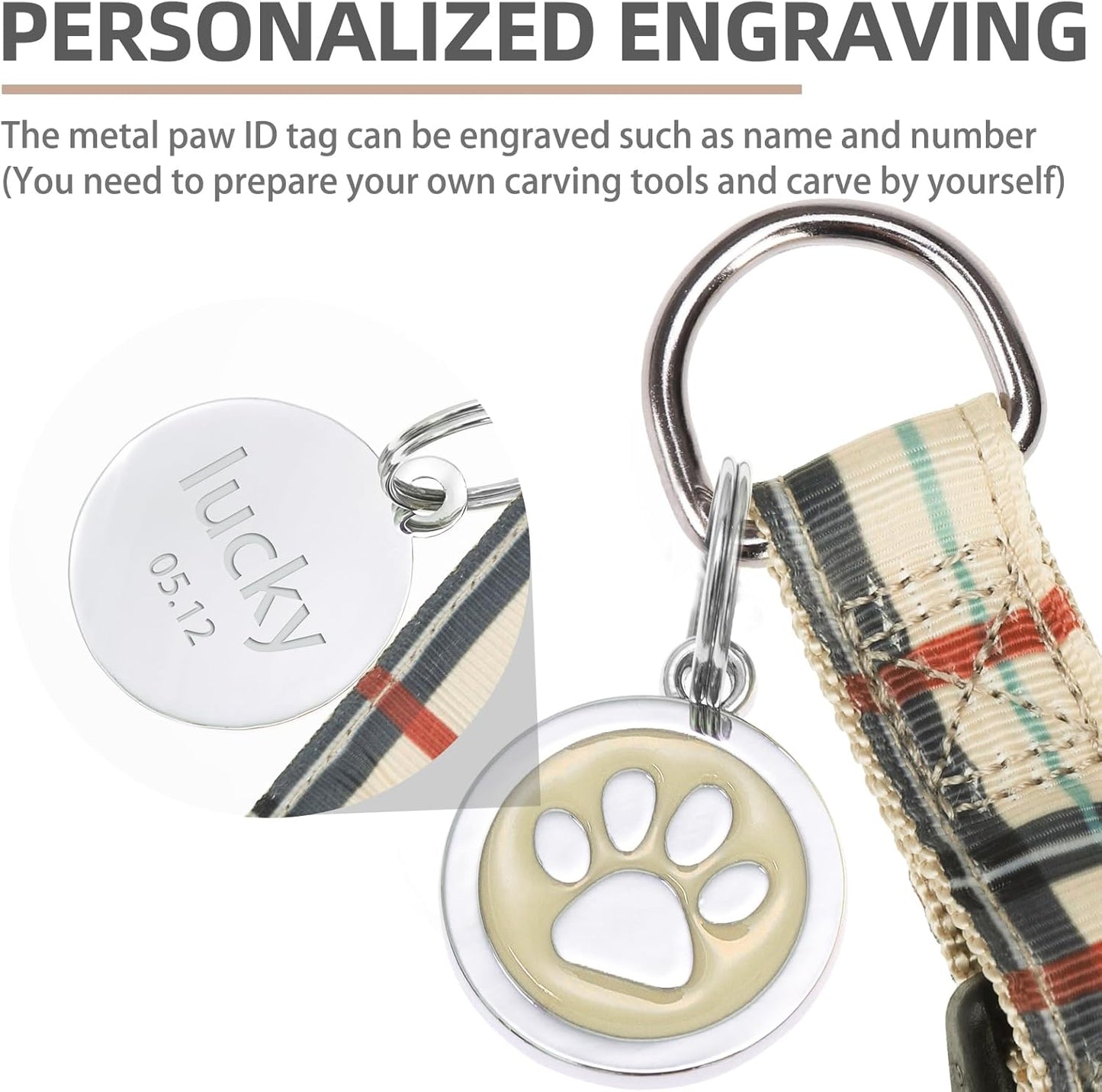 PUPTECK No Pull Dog Harness Soft Adjustable Basic Nylon Step in Puppy Vest Outdoor Walking with ID Tag, Plaid Beige, M