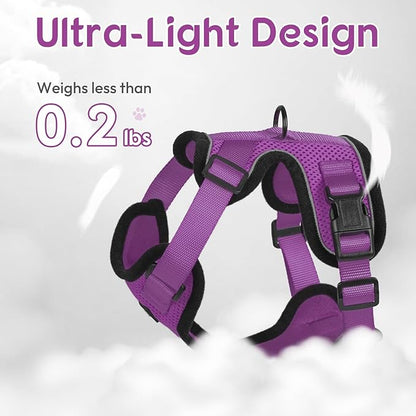 Dooradar Cat Harness and Leash Set, Escape Proof Safe Adjustable Kitten Vest Harnesses for Walking, Easy Control Soft Breathable Mesh Jacket with Reflective Strips for Cats, Purple, S