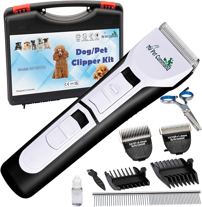 My Pet Command Professional Dog Clippers for Grooming, Cordless Rechargeable Pet Trimmers, Heavy Duty Dog Clippers for Thick Coats, Low Noise, Light Weight