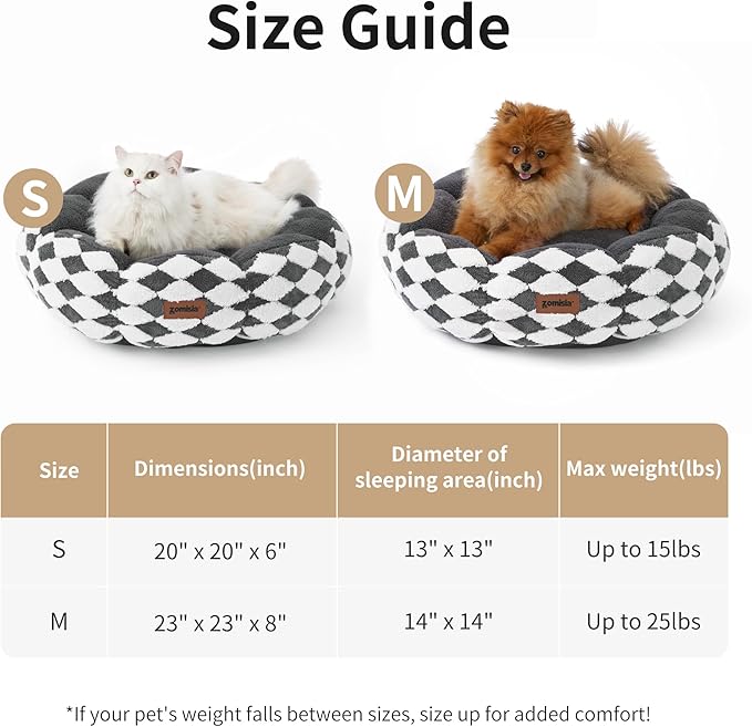 Large Cat Beds for Indoor Cat, Donut Dog Beds for Small Dog, Round Plush Puppy Bed for Kitten，Anti-Slip Bottom, Grey
