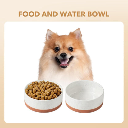 Ceramic 6.1inch Dog Bowl for Small Breed Dogs, Anti-Slip and Weighted Pet Food and Water Dishes(Single Bowl, Vanilla White)