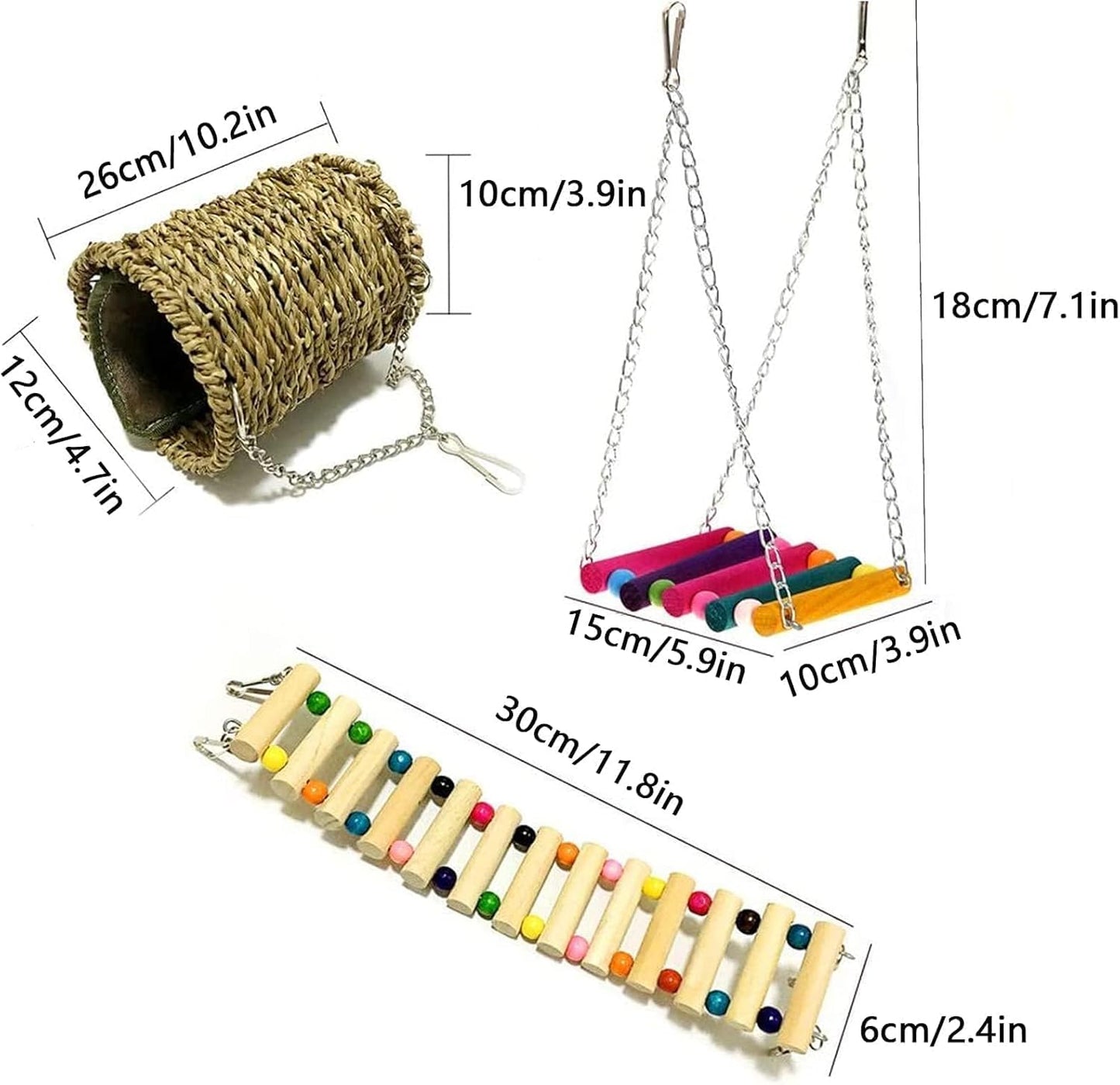 Hamiledyi Hamster Hanging Hammock Basket 3 Piece Wooden Rat Ladder Swing Set Cage Clmbing Toys for Syrian Hamster Sugar Glider Bird Mice Playing Sleeping