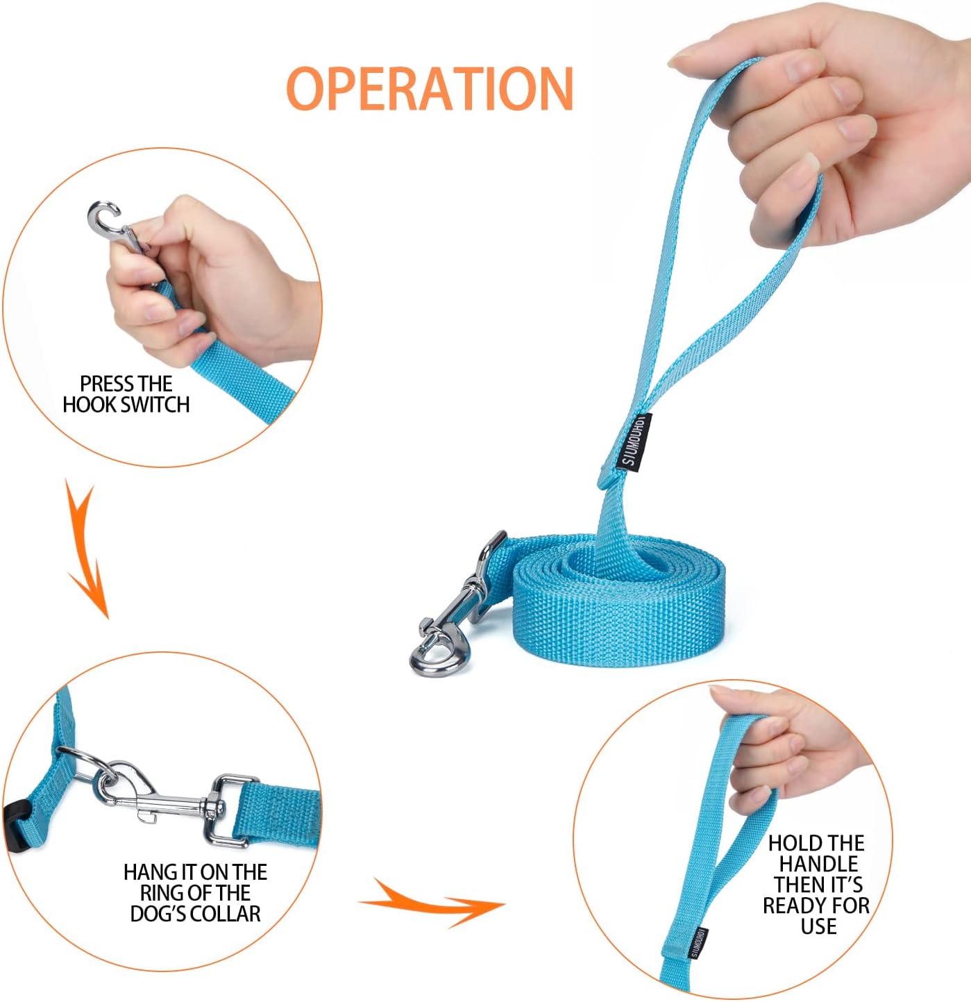 Strong Durable Nylon Dog Training Leash, 1 Inch Wide Traction Rope, 6 ft Long, for Small and Medium Dog (Mint Blue, 6 Feet)