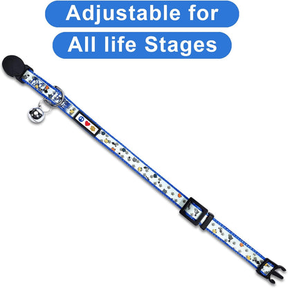 Pawtitas Glow in The Dark Cat Collar Set of 2 with Safety Buckle and Removable Bell Cat Collar Kitten Collar Blue Cat Collar + Orange Cat Collar