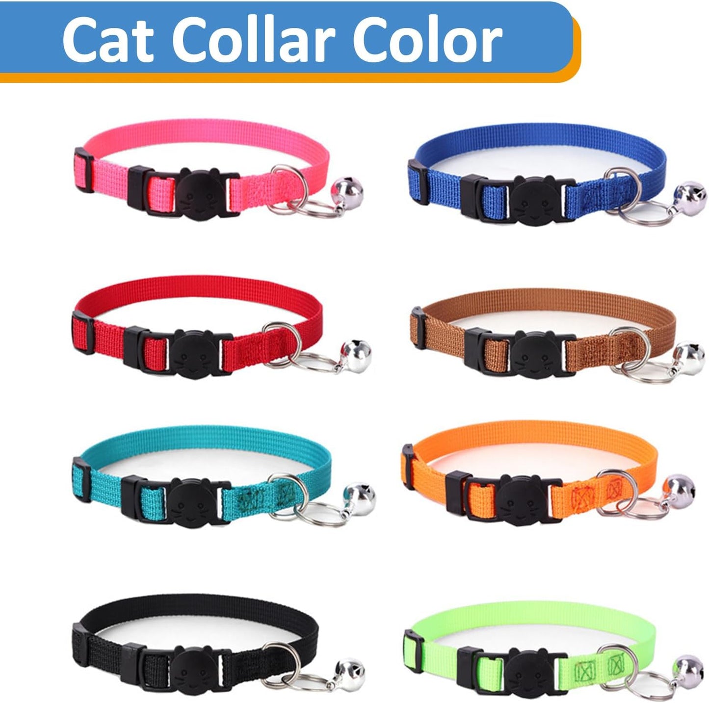 Personalized Cat Collars, Embroidered with Pet Name and Phone Number, Adjustable Nylon Breakaway Safety Release Buckle ID Collar,Custom Text with Bell for Cat or Kitten,Orange