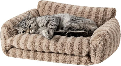 Hollypet Cat Bed Fluffy Plush Mutifuctional Double-Layer Soft Pet Couch Orthopedic Sofa Nest Beds for Small Cats and Dogs, Khaki (21x15x8 inch)