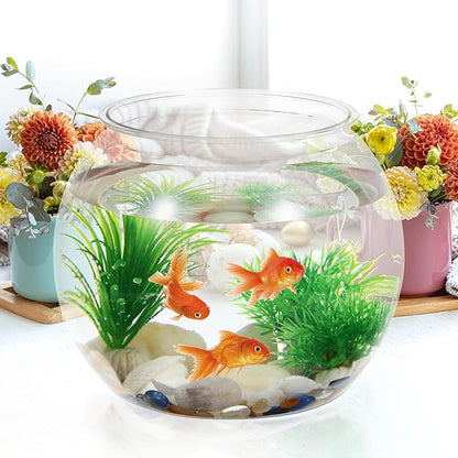 POPETPOP Transparent Betta Fish Tank, Multi-Function Round Fish Tank, Drop-Resistant Terrariums Bowl for Goldfish and Office Decor, Goldfish Tank