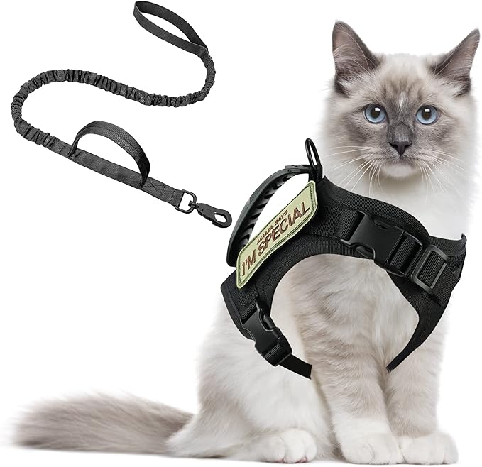 AIWAI Tactical Cat Harness for Walking Escape Proof, Adjustable Pet Vest Harness, Soft Mesh with Control Handle for Large Cat Small Dog, Gift with Patch