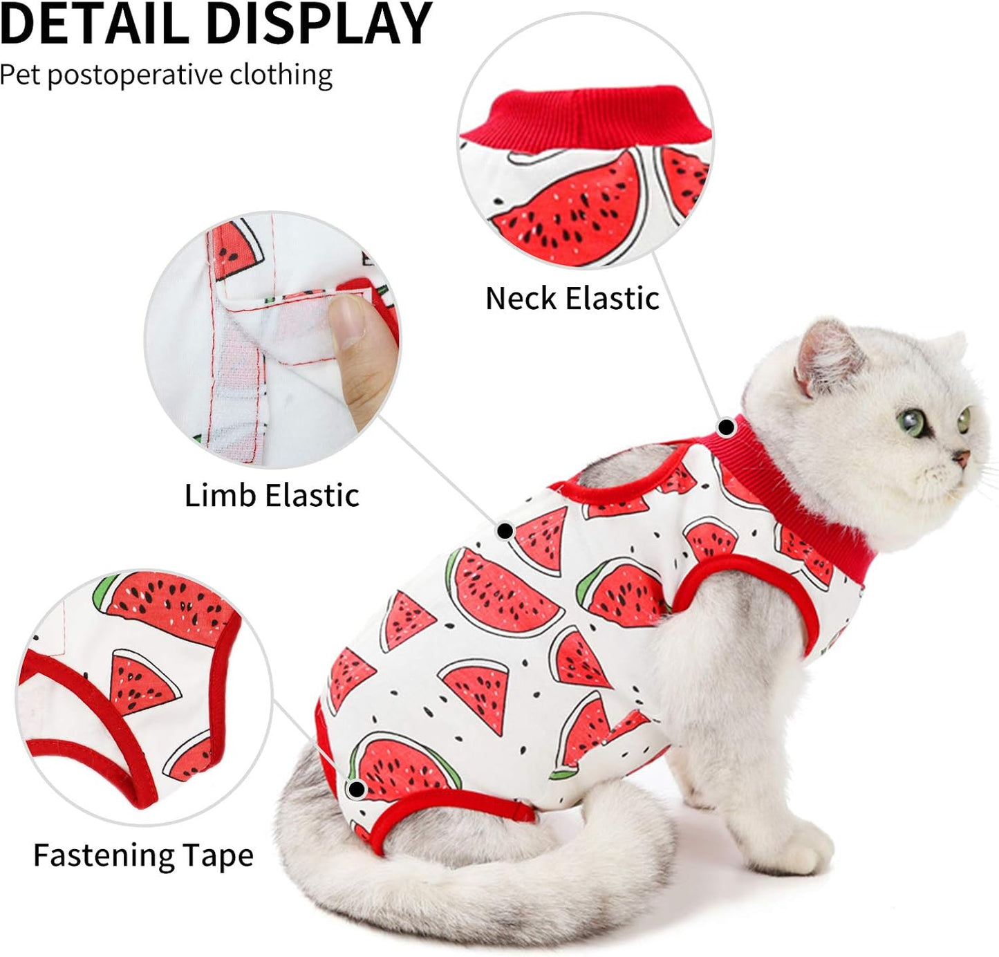 Cat Professional Surgical Recovery Suit,E-Collar Alternative for Cats Dogs,After Surgery Wear, Pajama Suit,Home Indoor Pets Clothing (M (6-8 1bs), Watermelon)