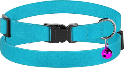 Breakaway Cat Collar Leather with Removable Bell - 13 Colors Available - Soft Adjustable Girl Boy Safety Lightweight Pet Kitten Collars Pink Brown Blue Green Red Orange Black (Aquamarine)