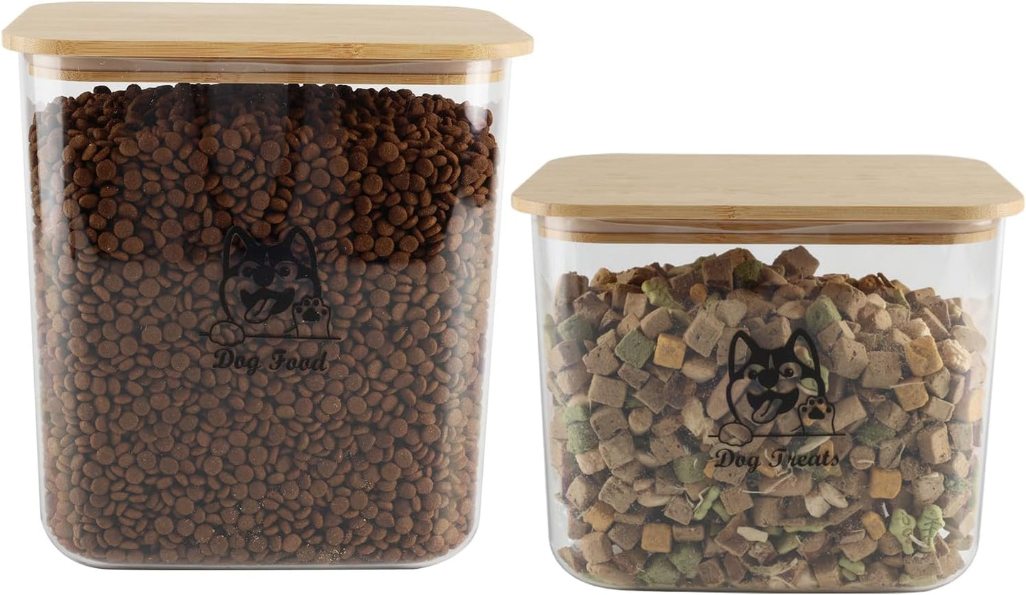 Pet Food Storage Containers, 2Pack Airtight Plastic Dog Cat Food Storage Container with Bamboo Lid,Dog Treat Container Jars Set,Treats Canister for Kitchen or Countertop,BPA Free, Clear