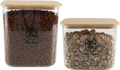 Pet Food Storage Containers, 2Pack Airtight Plastic Dog Cat Food Storage Container with Bamboo Lid,Dog Treat Container Jars Set,Treats Canister for Kitchen or Countertop,BPA Free, Clear