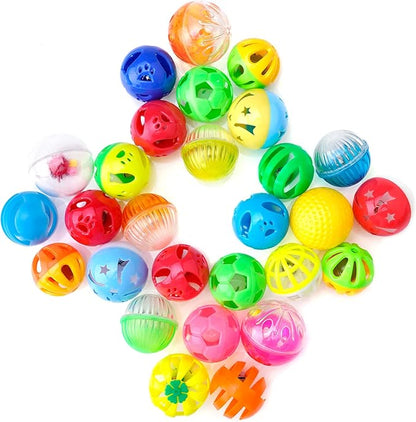 CHIWAVA 36 Pack Plastic Noisy Cat Toy Balls with Bell Kitten Chases Toy 8 Type Assorted Color Size
