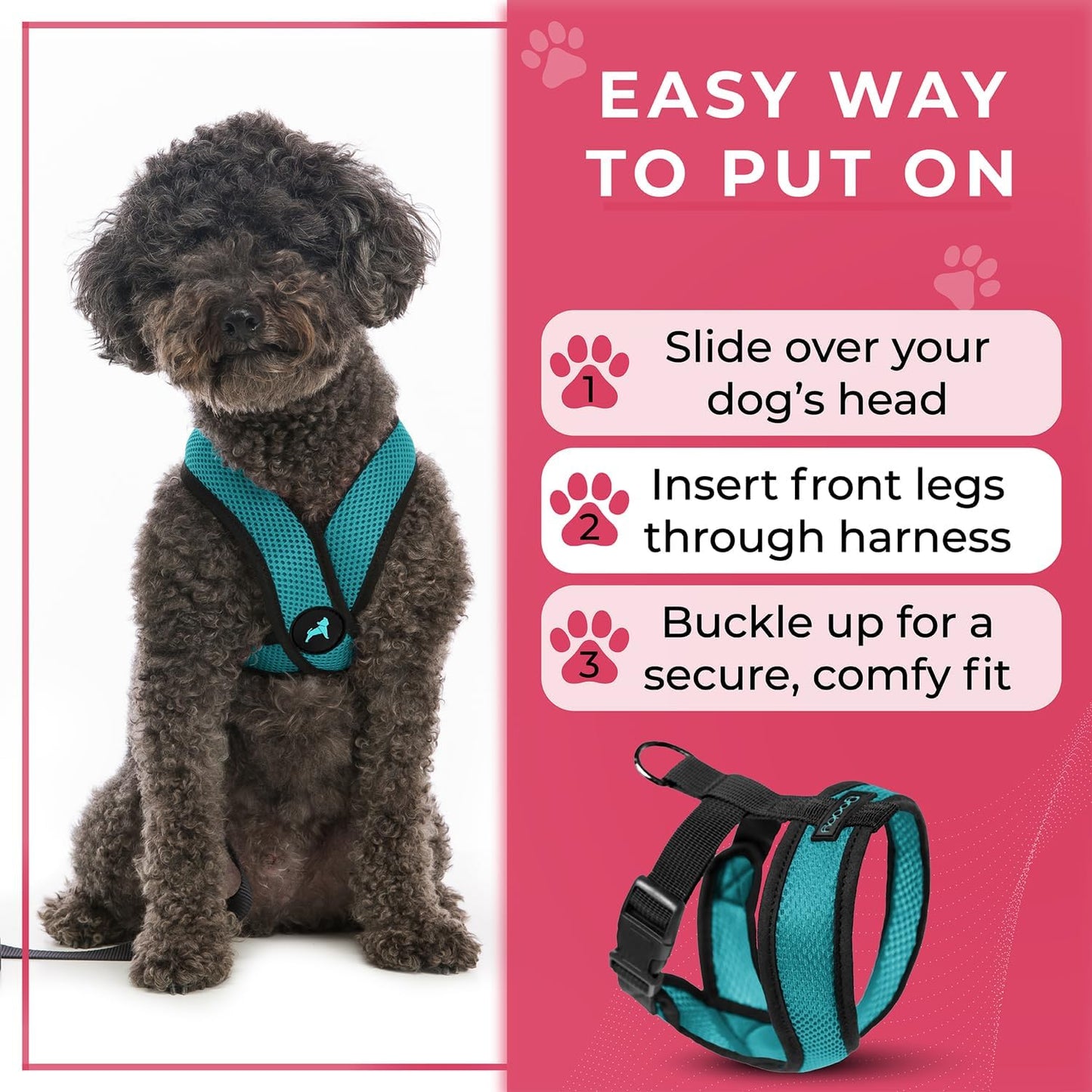 Gooby Comfort X Head in Harness - Turquoise, X-Large - No Pull Small Dog Harness, Patented Choke-Free X Frame - On The Go Dog Harness for Medium Dogs No Pull, Small Dogs for Indoor and Outdoor Use