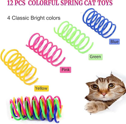 12 PCS Cat Spring Toys for Kittens - Colorful Spiral Springs, BPA-Free Durable Plastic - Interactive Cat Toys for Swatting, Biting, Hunting - Keep Kittens Active, Entertained & Fit