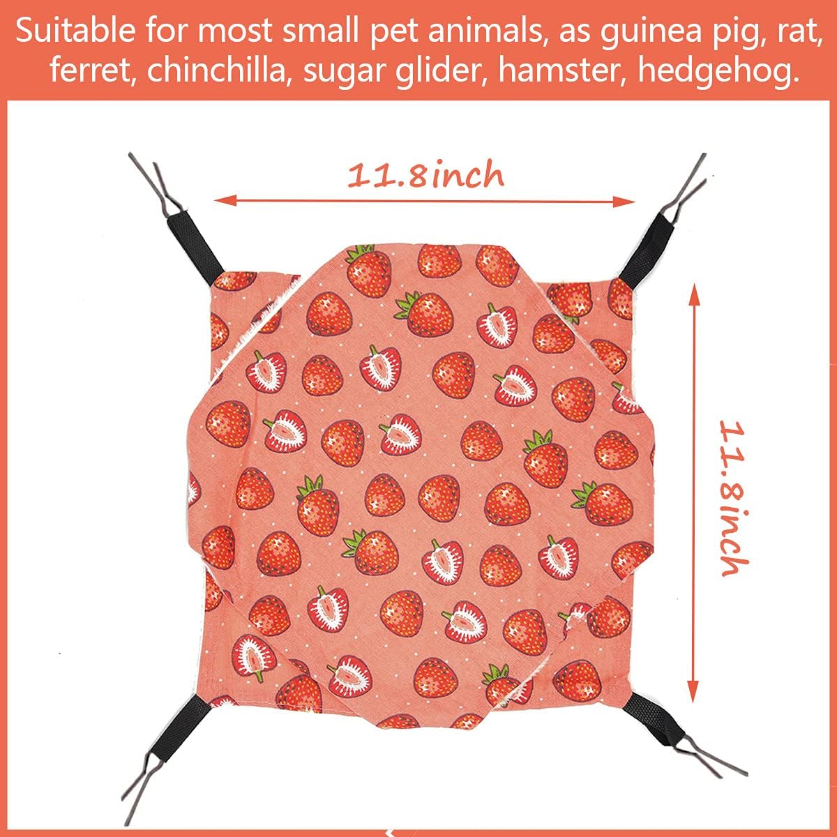 LEFTSTARER Triple-Layer Sugar Glider Hammock, Small Pet Cage Hammock, Sugar Glider Cage Accessories Hamster Bedding Small Animals Bed for Chinchilla Parrot Ferrets Rat Playing Sleeping (A. Strawberry)