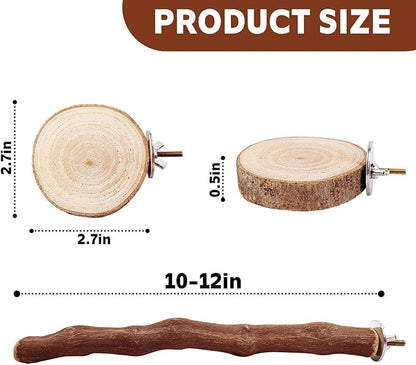 5PCS Bird Perch Stand Natural Wooden Parrot Stand Branch,3 Grape Wood Perch,2 Platform,Paw Grinding Fork Parakeet Chewing Stick Exercise Training Branches for Cockatiels,Small Birds