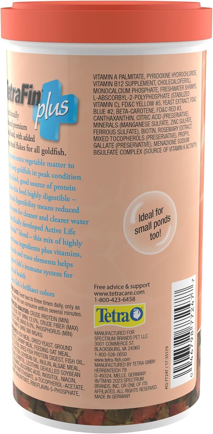 TetraFin Plus Goldfish Flakes 7.06 Ounces, Balanced Diet, With Algae To Promote Health