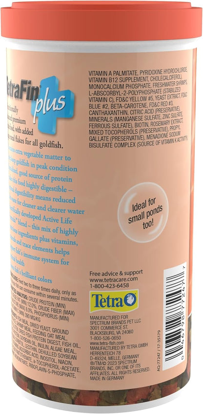 TetraFin Plus Goldfish Flakes 7.06 Ounces, Balanced Diet, With Algae To Promote Health