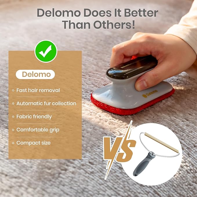 DELOMO Upgraded Pet Hair Removal Tool for Car, Mini Dog Hair Remover for Car Detailing, Pet Hair Remover Brush for Auto Detailing, Furniture, Carpet, Lint, Pet Hair Eraser (Size: 4.72" L × 2.76" W)