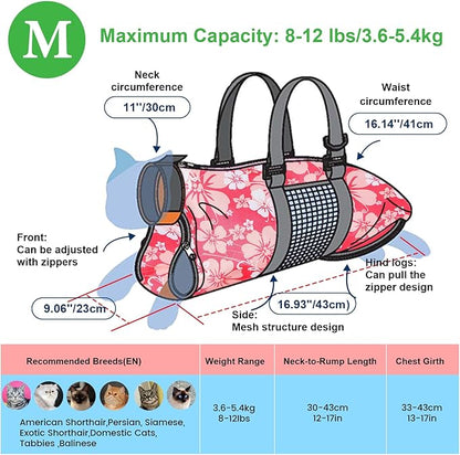 Cinf Cat Nail Clipping Cleaning Grooming Restraint Bag No Scratching Biting for Bathing Nail Trimming Injecting Examining(Flower,M)