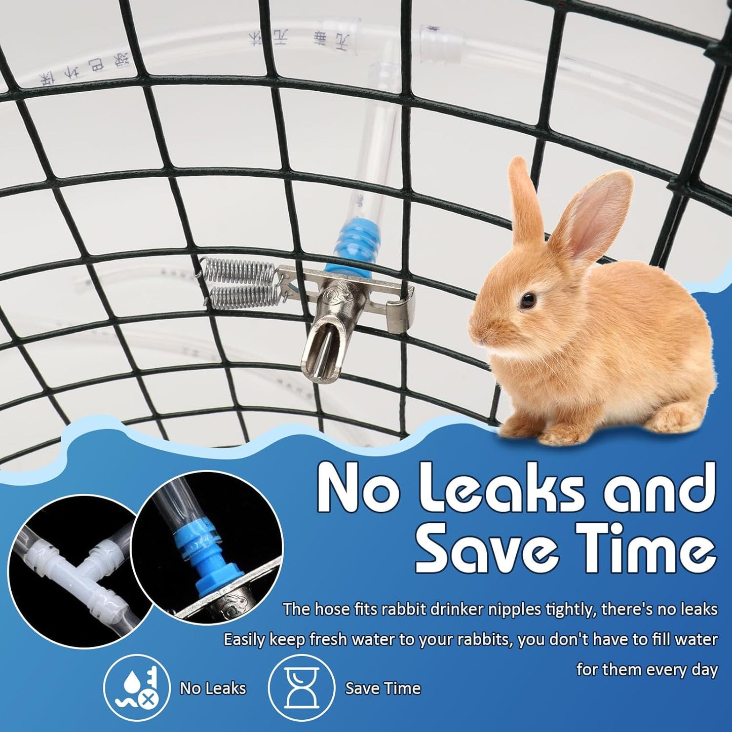 Rabbit Nipple Drinker Kit, Automatic Rabbit Watering System Kit - Including 12 Sets of Nipple Drinkers, 19 Feet of ID 5/16" Hose, Hole Opener, Barb Valve Fitting to G1/2'' Connector