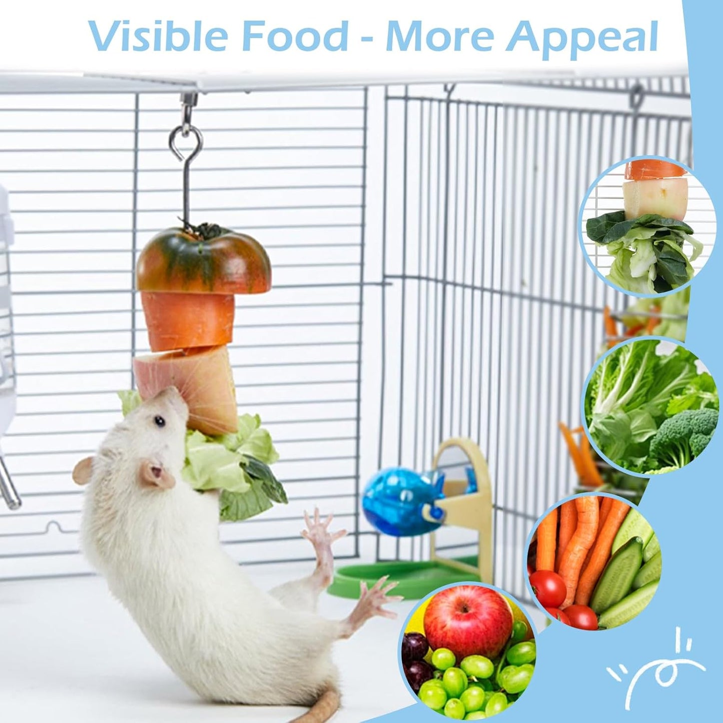 2Pcs Rat Enrichment Toys, 304 Stainless Steel Rat Foraging Toy for Fruit Vegetable Holder, Fancy Mice Cage Accessories Puzzle Toy, Hanging Rodent Toys Slow Feeder, Bird Foraging for Parakeet