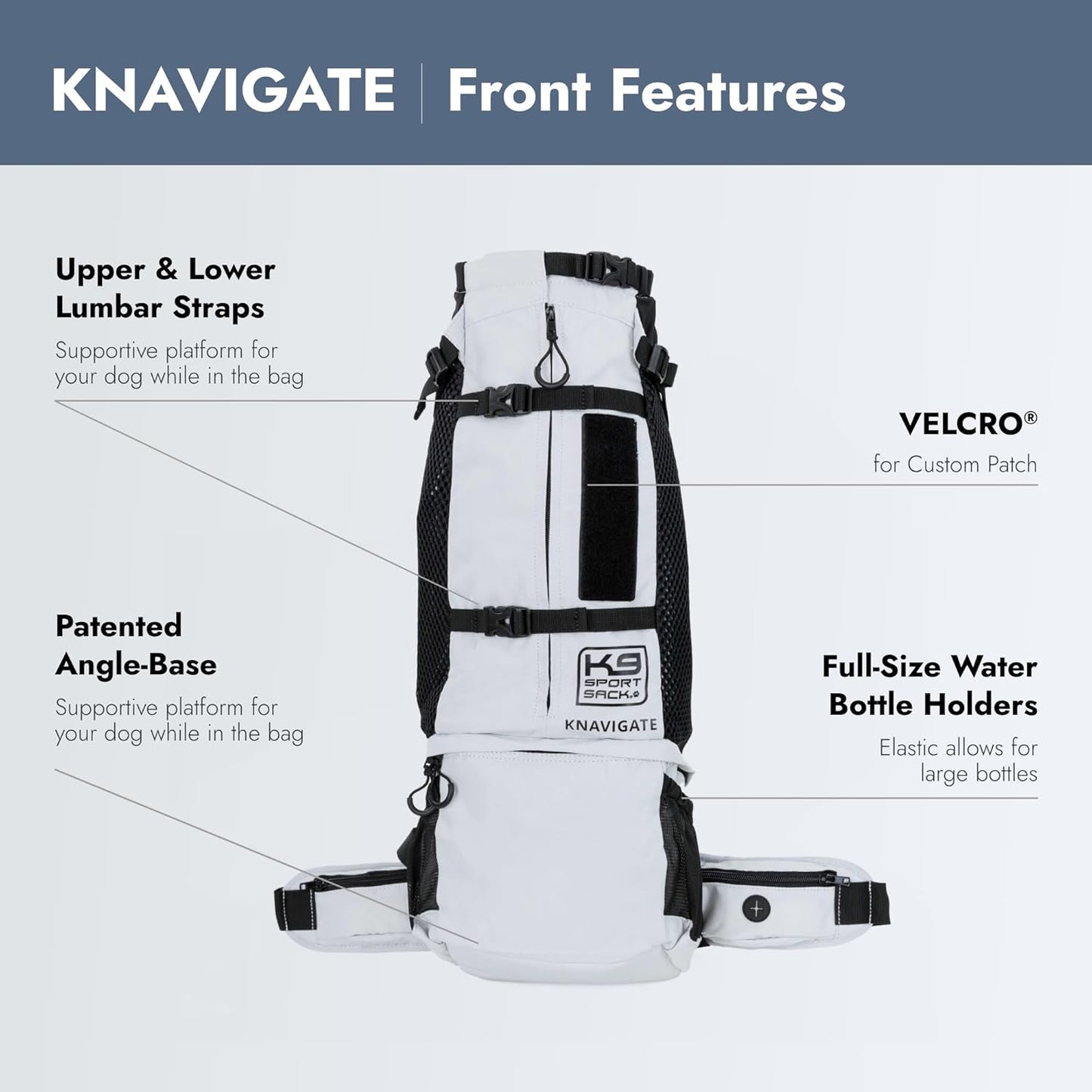 K9 Sport Sack Knavigate - Small, Lunar Rock - Ideal for Dogs with 13-16” Back Length - Adjustable, Backpack-Style Carrier with Internal Frame & Padded Hip Belt