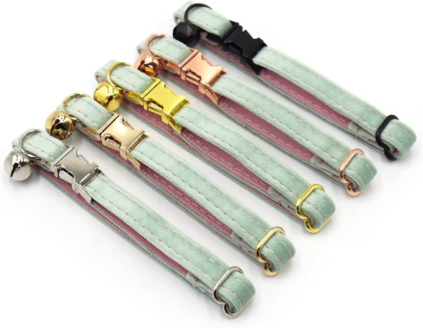 Personalized Cat Collar with Bells,Velvet Customized Small Cat Collar with Name Tag,Pet Collar with Name Phone Number Engraved ID Tags for Boy and Girl Kitten Cats (Mint Powder)