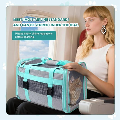 Cat Carrier Fits Small to Medium Pets, Airline Approved Dog Carrier, Outer Collapsible Expandable Soft Sided Pet Carrier for Safety & Convenience, with Comfortable Pads，Waterproof Cat Bag Up to 15lbs
