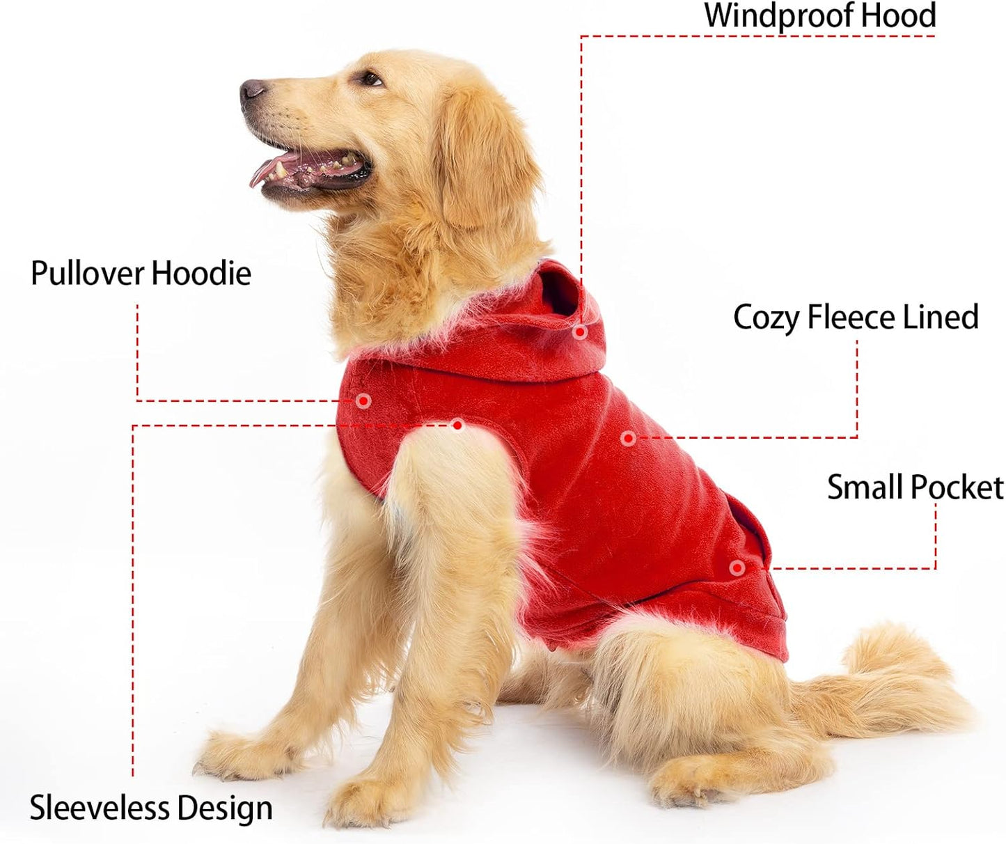 EXPAWLORER Dog Hoodie Fleece Sweater Vest, Hooded Dog Sweatshirt Fall Winter Pet Clothes with Leash Ring, Sleeveless Warm Cozy Puppy Clothing for Cat Small Medium Large Dogs Girl Boy, Red S
