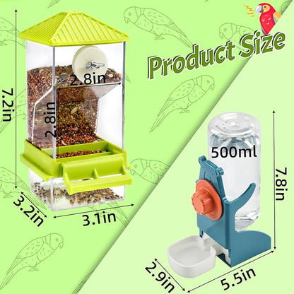 Rypet No Mess Bird Water Feeder Dispenser Set Automatic Bird Feeder for Cage Transparent Food Container for Cage Acrylic Parrot Seed Feeders Accessories for Small Birds Parrot Cockatoo Canary