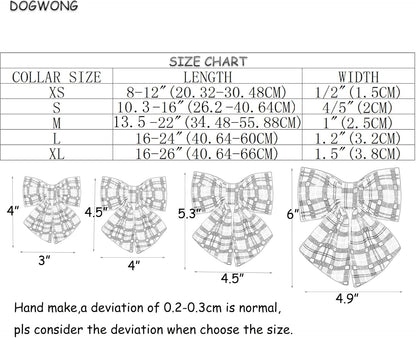 DOGWONG Cotton Dog Collar with Bowtie, Stylish Christmas Dog Bow Red Plaid Dog Collar Adjustable Puppy Necklace for Small and Medium Dogs
